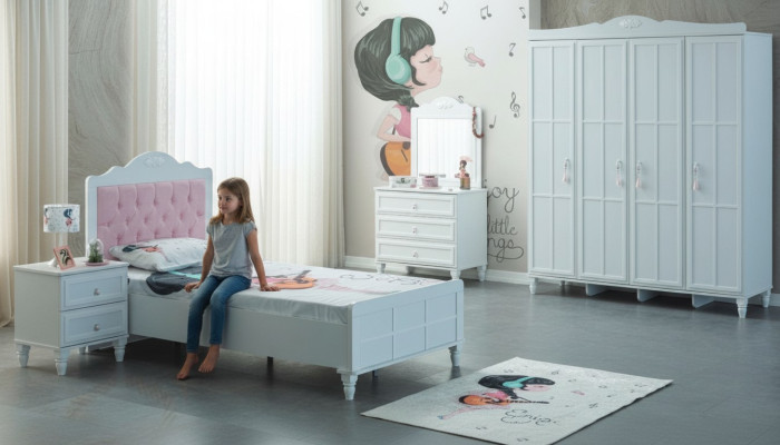 Kinderzimmer Komplette Kindermöbel Kinderbett Bett Holz Set 5tlg Weiß