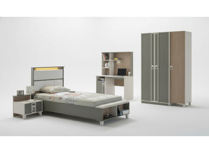 Garnitur Kinderzimmer Bett Kinderbett Kindermöbel Grau Holz Set 4tlg