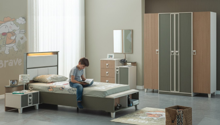 Komplette Kindermöbel Kinderbett Bett Holz Set 5tlg Kinderzimmer Grau