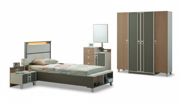 Komplette Kindermöbel Kinderbett Bett Holz Set 5tlg Kinderzimmer Grau