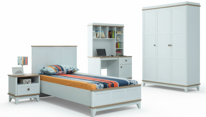 Komplette Jugenbett Kindermöbel Kinderbett Weiß Holz Set 4tlg Modern