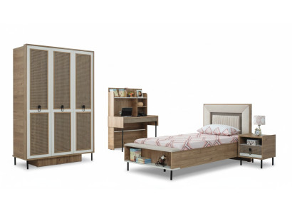 Kindermöbel Garnitur Kinderzimmer Bett Kinderbett Braun Holz Set 4tlg