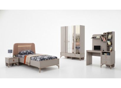 Kindermöbel Mädchen Kinderzimmer Bett Kinderbett Beige Holz Set 4tlg