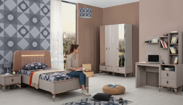 Komplette Kindermöbel Mädchen Bett Holz Set 4tlg Kinderzimmer Beige