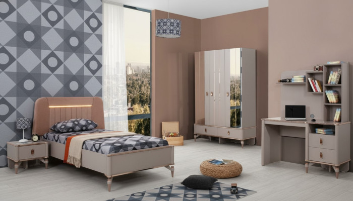 Komplette Kindermöbel Mädchen Bett Holz Set 4tlg Kinderzimmer Beige