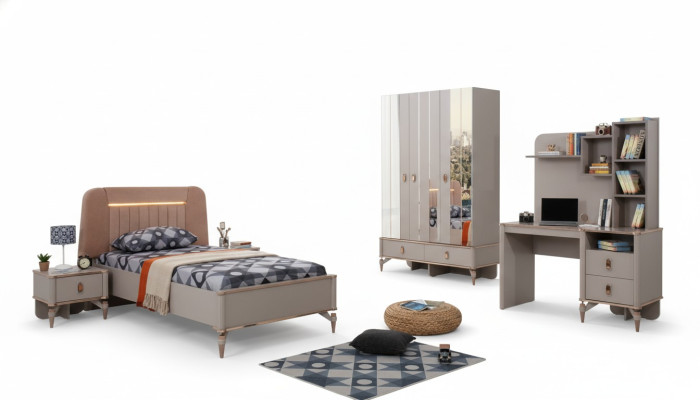 Komplette Kindermöbel Mädchen Bett Holz Set 4tlg Kinderzimmer Beige