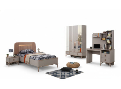 Komplette Kindermöbel Mädchen Bett Holz Set 4tlg Kinderzimmer Beige