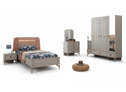 Komplette Jugenbett Kindermöbel Kinderbett Beige Holz Set 5tlg Modern