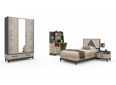 Kindermöbel Jugenbett Kinderzimmer Bett Kinderbett Braun Holz Set 4tlg