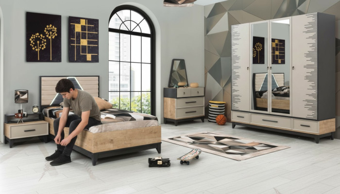 Garnitur Kinderzimmer Bett Kinderbett Braun Holz Sets Jugenbett 5tlg