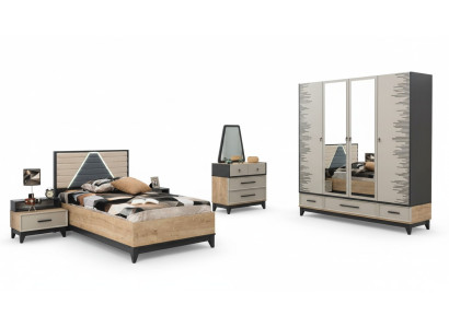 Garnitur Kinderzimmer Bett Kinderbett Braun Holz Sets Jugenbett 5tlg