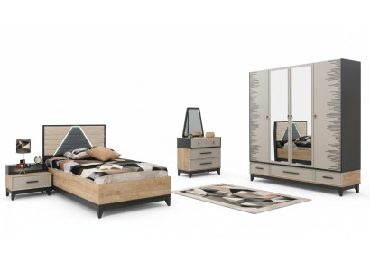 Garnitur Kinderzimmer Bett Schrank Braun Holz Set Jugenbett 5tlg Möbel
