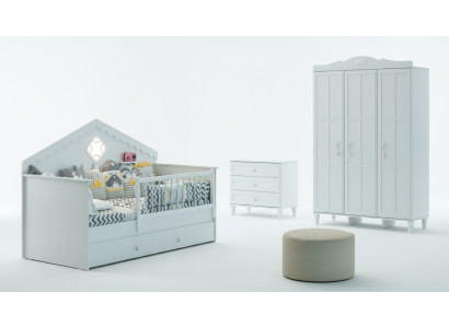 Kinderbettchen Garnitur Kinderlaufstall Bettchen Weiß Holz Set 3tlg