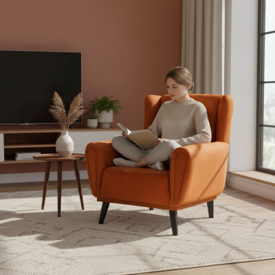 Sessel Einsitzer 1 Sitzer Stoffsessel Orange Design Clubsessel Modern