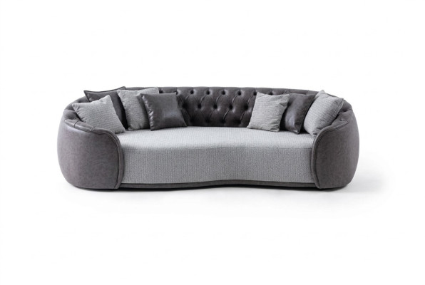 Zeitlose Eleganz Chesterfield Dreisitzer Sofa 3 Sitzer Grau Stoffsofa Stoff Polstersofa