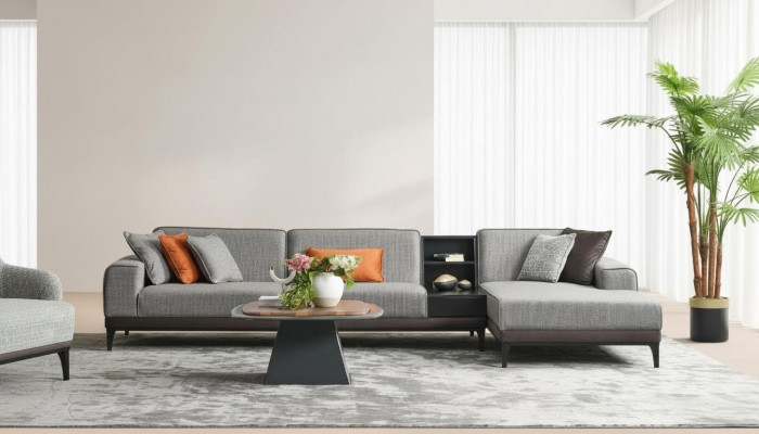 Wohnlandschaft Ecksofa Couch L Form Große Sofa Grau Modern Polstersofa