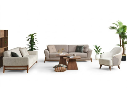 Gruppe Couch Dreisitzer Sessel Sofa Stoff Beige Stoffsofa Set 3tlg 3+3+1