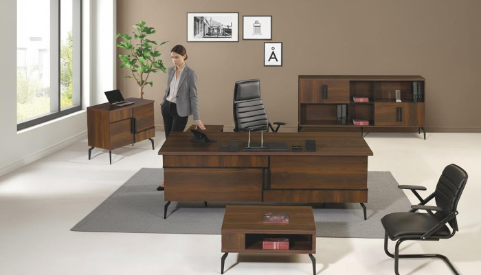 Arbeitszimmermöbel Büro Schreibtisch Bürotisch Set 4tlg Holz Braun