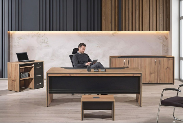 Tisch Büro Möbel Arbeitszimmermöbel Schreibtisch Set 4tlg Holz Schwarz