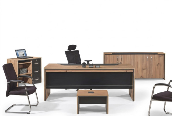 Tisch Büro Möbel Arbeitszimmermöbel Schreibtisch Set 4tlg Holz Schwarz