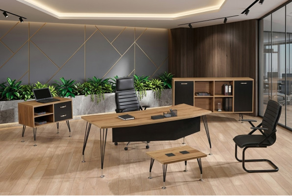 Komplettbüro Bürotisch Büromöbel Schreibtisch Set 4tlg Holz Schwarz