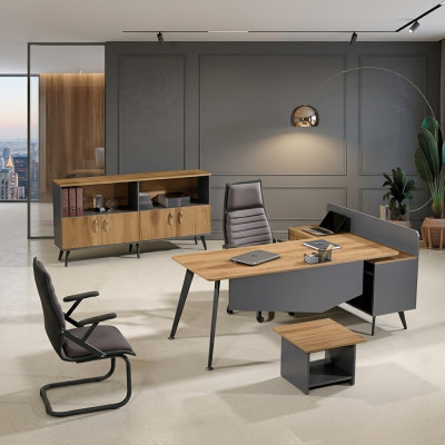 Eckbürotisch Modern Arbeitszimmermöbel Braun Büro 3tlg Holz Set Gruppe