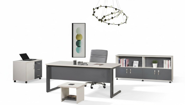 Arbeitstisch Büromöbel Computermöbel Schreibtisch 4tlg Holz Set Grau