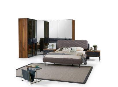 Bett Design Schlafzimmer Doppelbett Braun Holz Bettrahmen Set 4tlg
