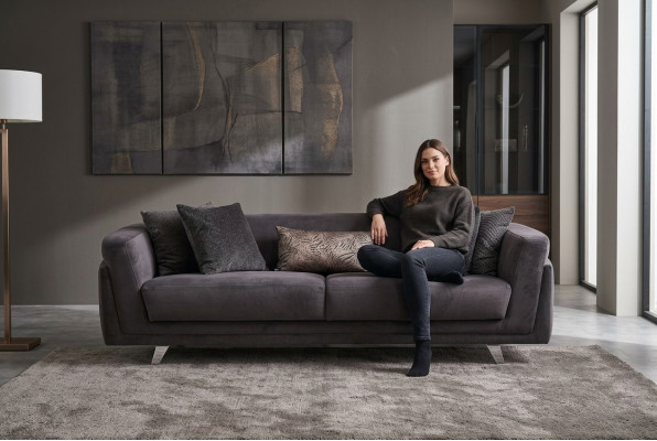 Dreisitzer Couch Sofa 3 Sitzer Grau Stoff Stoffsofa Polstersofa Design