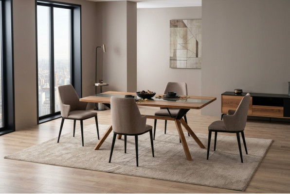 Essecke Tisch Set Esszimmer Esszimmertisch Stühle 5tlg Braun Holz