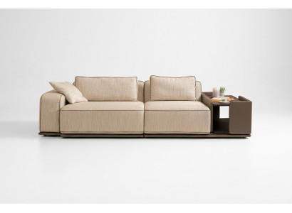 Dreisitzer Couch Sofa 3 Sitzer Beige Stoff Stoffsofa Polstersofa Tisch