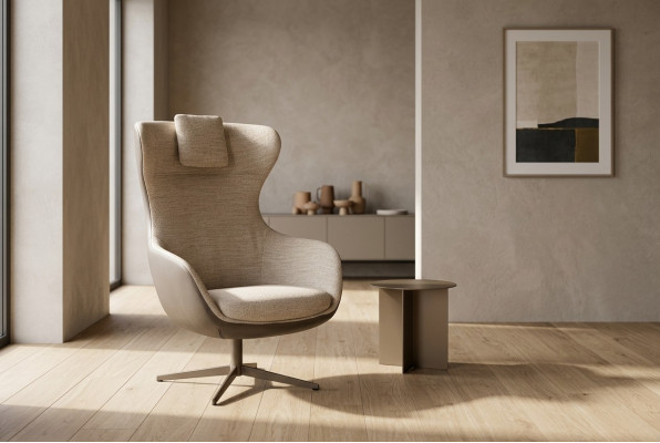 Sessel Ohrensessel Cocktailsessel Einsitzer Stoff Beige Moderne Sitzer