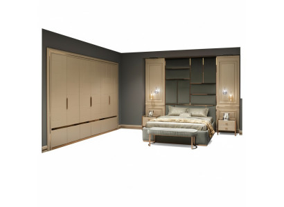 Design Gruppe Schlafzimmer Doppelbett Bett Nachttische Set 6tlg Beige