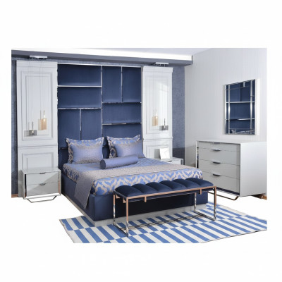 Design Gruppe Schlafzimmer Doppelbett Bett Nachttische Set 7tlg Blau