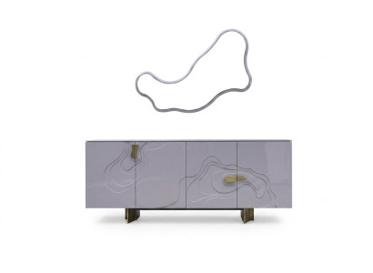Anrichte Garnitur Sideboard mit Spiegel Schrank Holz Rosa Esszimmer