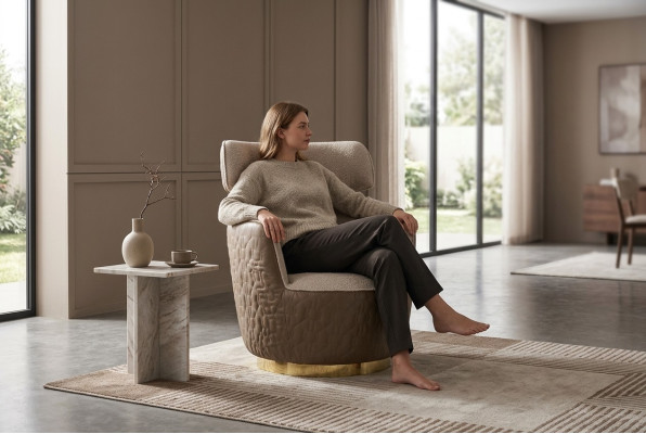 Ohrensessel Sessel Stoff Sitzer Einsitzer Beige Clubsessel Moderne