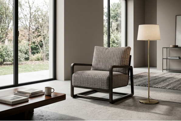 Sessel Einsitzer Sitzer Grau Holz Wohnzimmer Fernsehsessel Relaxsessel