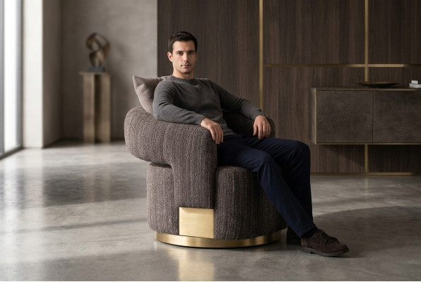 Sessel Einsitzer Sitzer Grau Holz Wohnzimmer Fernsehsessel Relaxsessel