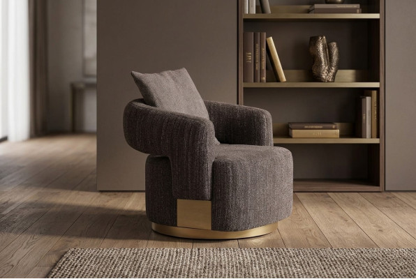 Sessel Einsitzer Sitzer Grau Holz Wohnzimmer Fernsehsessel Relaxsessel