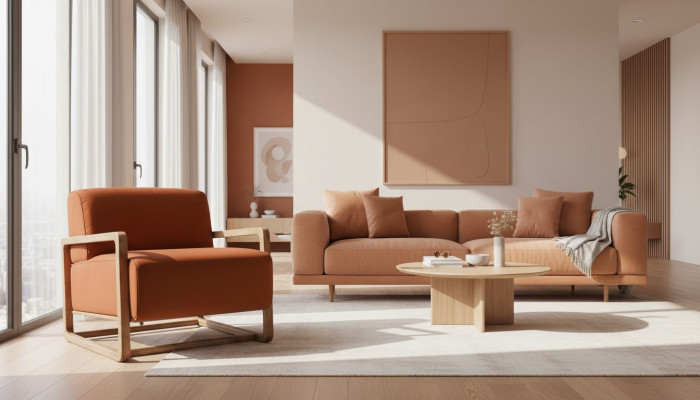 Sessel Einsitzer Sitzer Orange Holz Wohnzimmer Relaxsessel Design