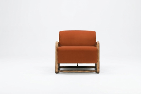 Sessel Einsitzer Sitzer Orange Holz Wohnzimmer Relaxsessel Design
