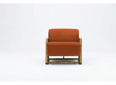 Sessel Einsitzer Sitzer Orange Holz Wohnzimmer Relaxsessel Design