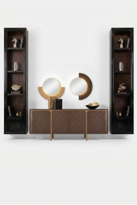Garnitur Sideboard Spiegel Kommode Set Anrichte Braun Holz Esszimmer