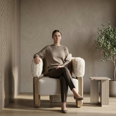 Sessel Einsitzer Clubsessel Weiß Stoff Sitz Wohnzimmer Cocktailsessel