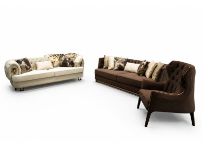 Sofagarnitur Dreisitzer Sessel Stoffsofa Polstersofa Braun Set Sofas