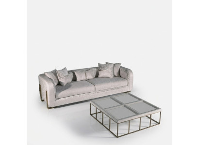 Dreisitzer Sofa 3 Sitz Couchtisch Grau Polstersofa Stoffsofa Set 2tlg
