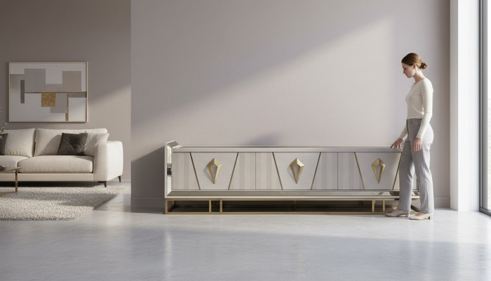 Sideboard RTV Lowboard TV Ständer Holz Grau Wohnzimmer Tisch Moderne