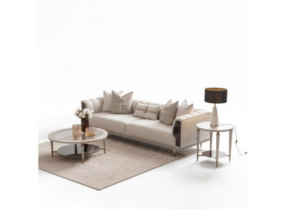 Dreisitzer Sofa 3 Sitzer Couchtische Beige Stoffsofa Set 3tlg Garnitur
