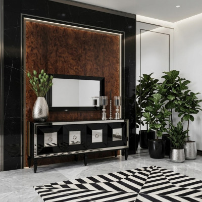 Komplette Sideboard Spiegel Barschrank Schwarz Holz Anrichte Schrank