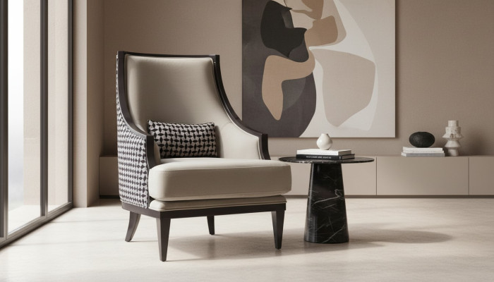 Sessel Ohrensessel Einsitzer Sitzer Stoff Grau Wohnzimmer Klassischе